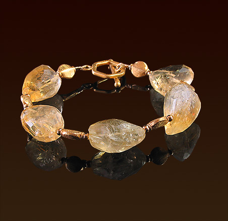 Rough cut citrine gemstones, vermeil beads and toggle clasp bracelet